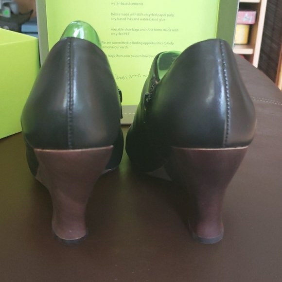 Naya for Anthropologie Black Genesis Leather Peep Toe Wedge Sandals NWT Size 8 - Picture 6 of 13